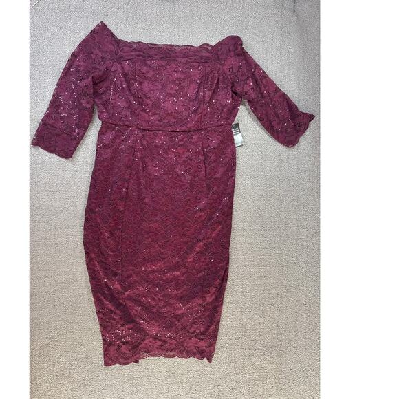 NWT Torrid Dress Size 18 Off the Shoulder Lace Sequin Cocktail Holiday Burgundy - Picture 2 of 11
